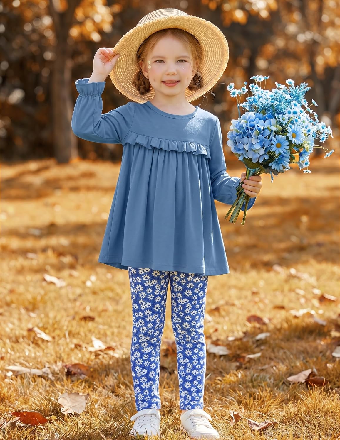 Arshiner Girls 2 Piece Outfits Toddler Fall Ruffle Shirt and Leggings Sets