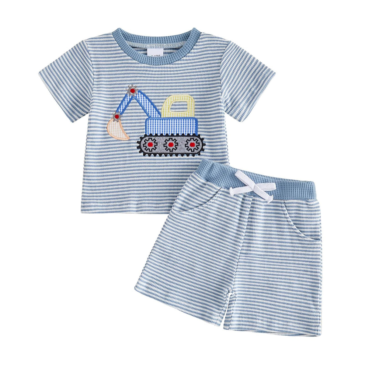 Toddler Baby Boy Summer Clothes Waffle Truck Embroidery Short Sleeve Tops T-Shirt and Shorts Sets Cute 2Pcs Outfits