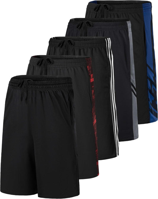 5 Pack Boys' Mesh Athletic Shorts Basketball Kids Soccer Sports Pockets