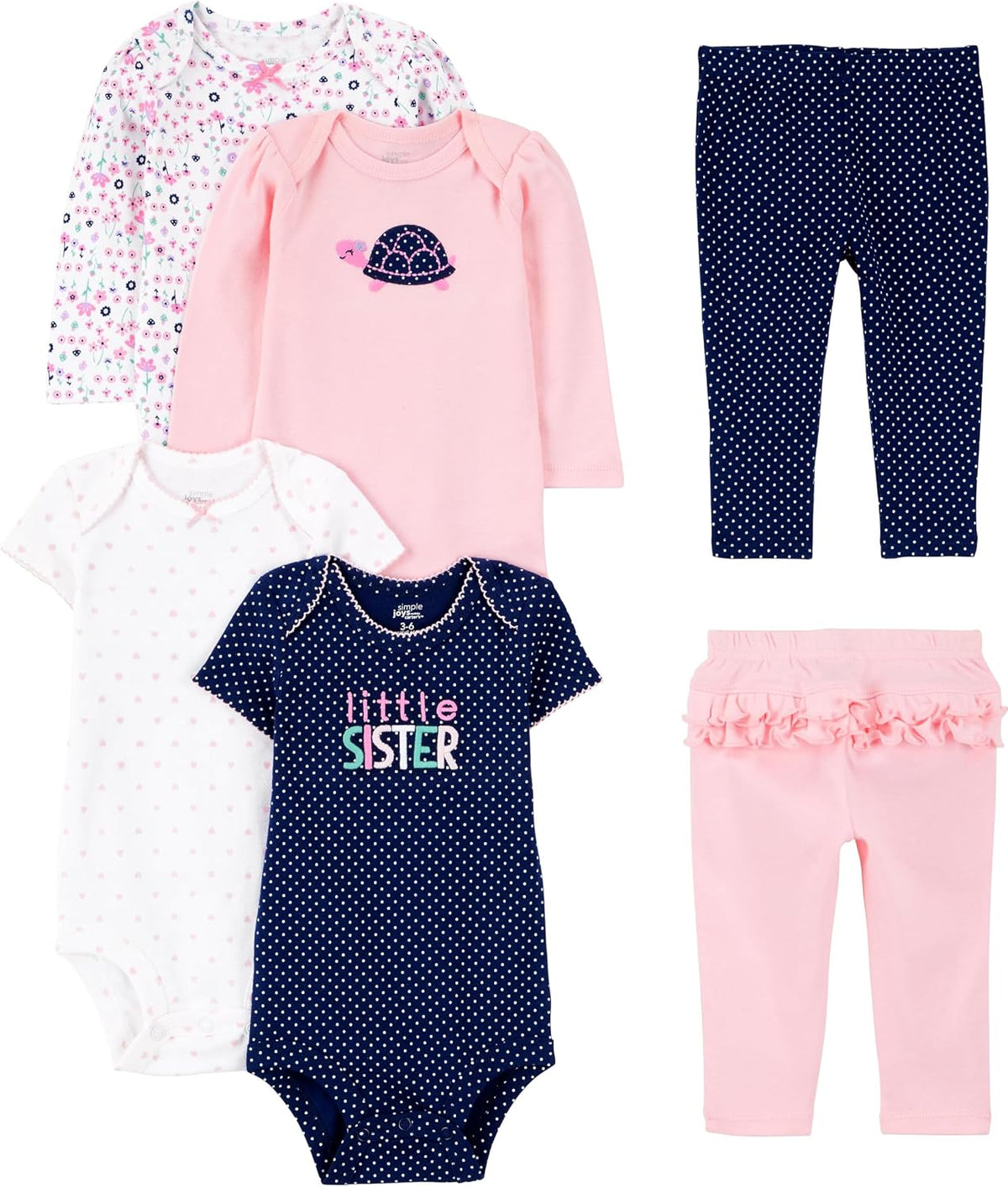 Simple Joys by Carter's Baby Girls 6-piece Bodysuits (Short and Long Sleeve) and Pants Set