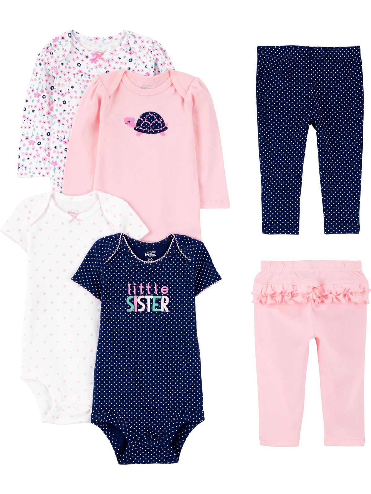 Simple Joys by Carter's Baby Girls 6-piece Bodysuits (Short and Long Sleeve) and Pants Set