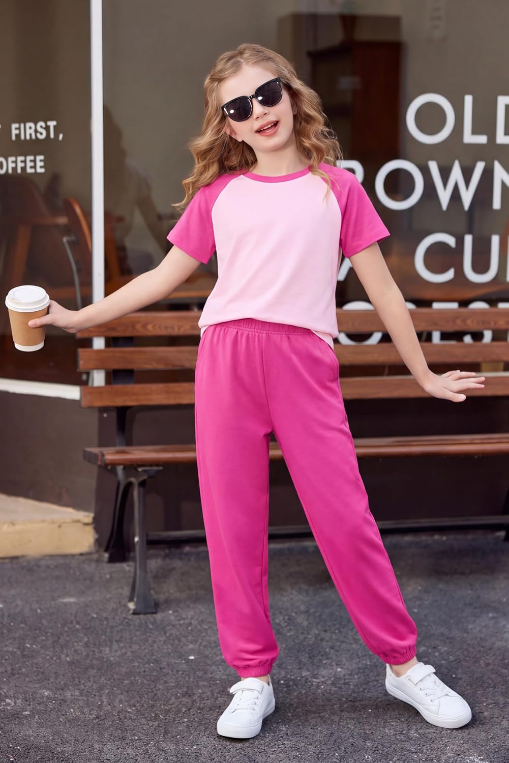 Arshiner Girls Outfits Fashion Short Sleeve Tops and Jogger Pants Set