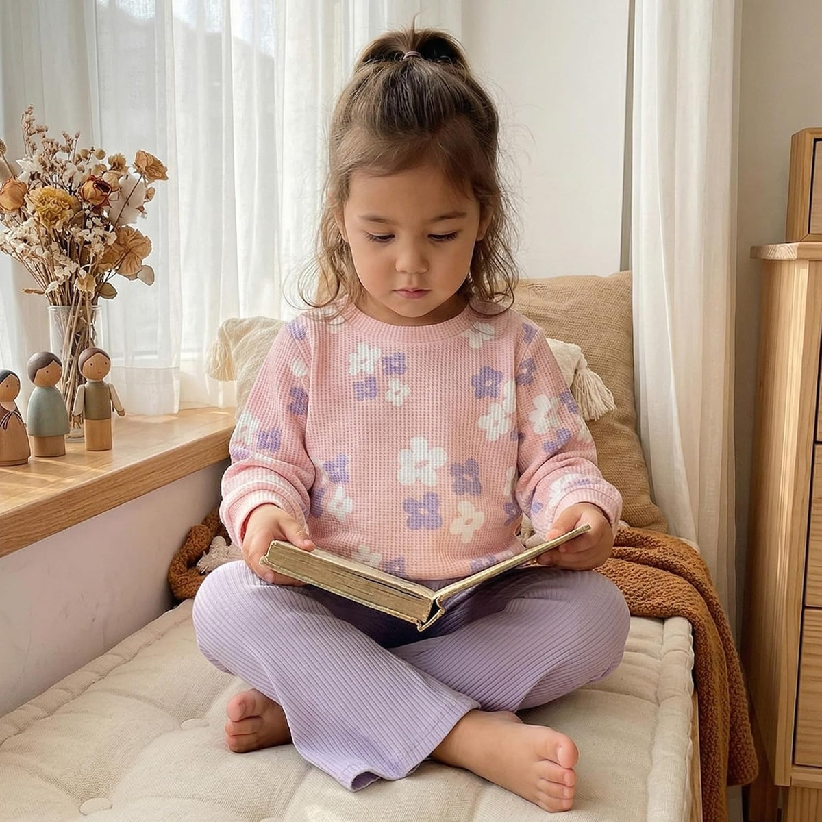 PUHHAPIEY Toddler Girl Clothes Floral Sweatshirt Flare Pants Set