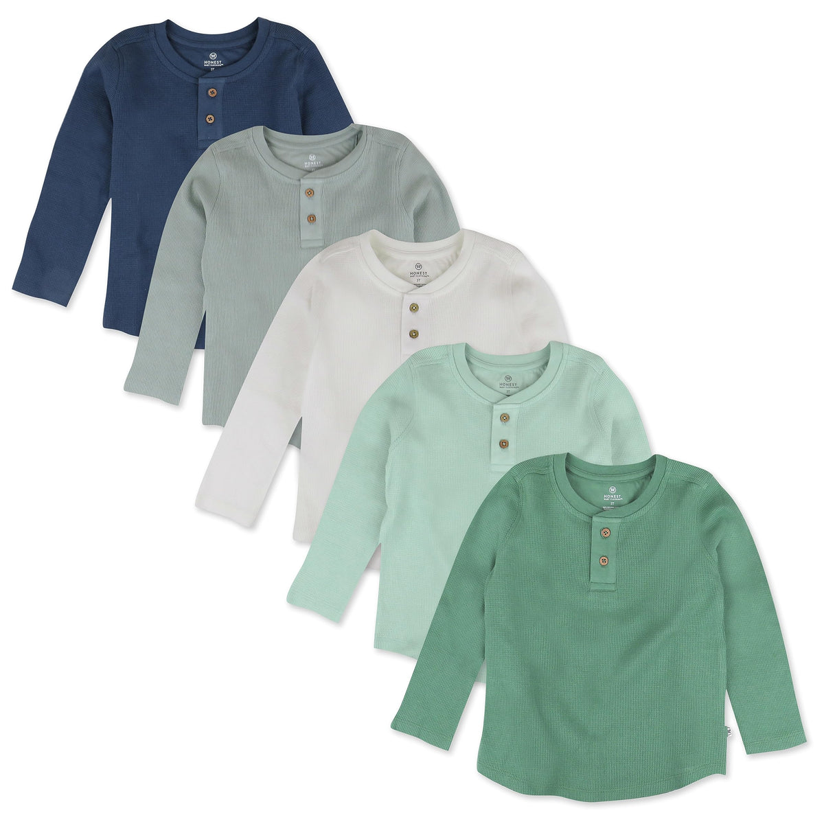 HonestBaby Boys' Baby Toddler & Kid Waffle Henley 100% Organic Long Sleeve Shirts (5-Pack)
