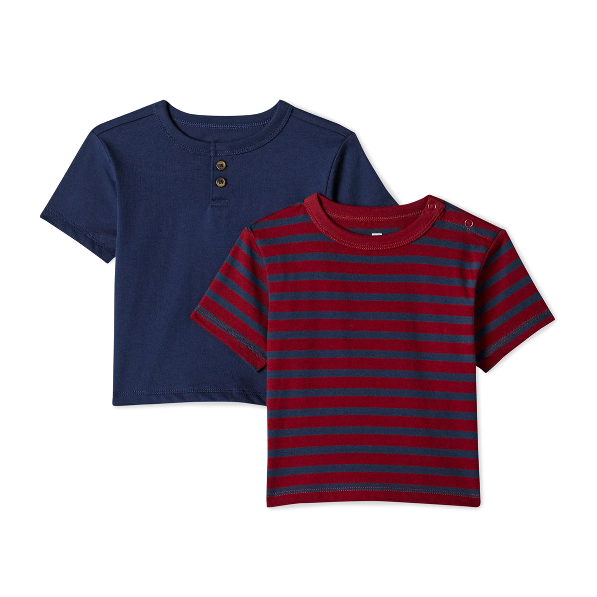 Amazon Essentials x Sofia Grainge Baby Boys' Cotton Crewneck Short Sleeve T-Shirts with Shoulder Snap, Pack of 2
