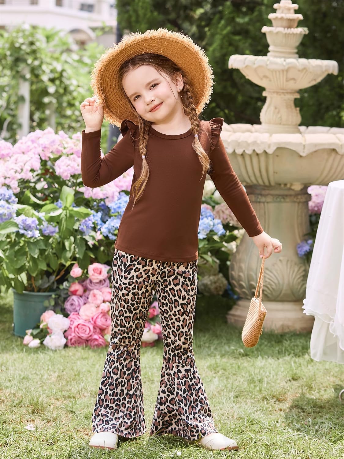 Arshiner Girls 2 Piece Outfits Flare Pants Knit Set Toddler Printed Clothes