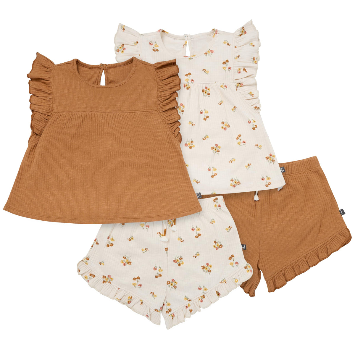 Modern Moments by Gerber Baby Girls' 4-piece Set (2 Flutter Sleeve Top & 2 Ruffle Wide Leg Short)