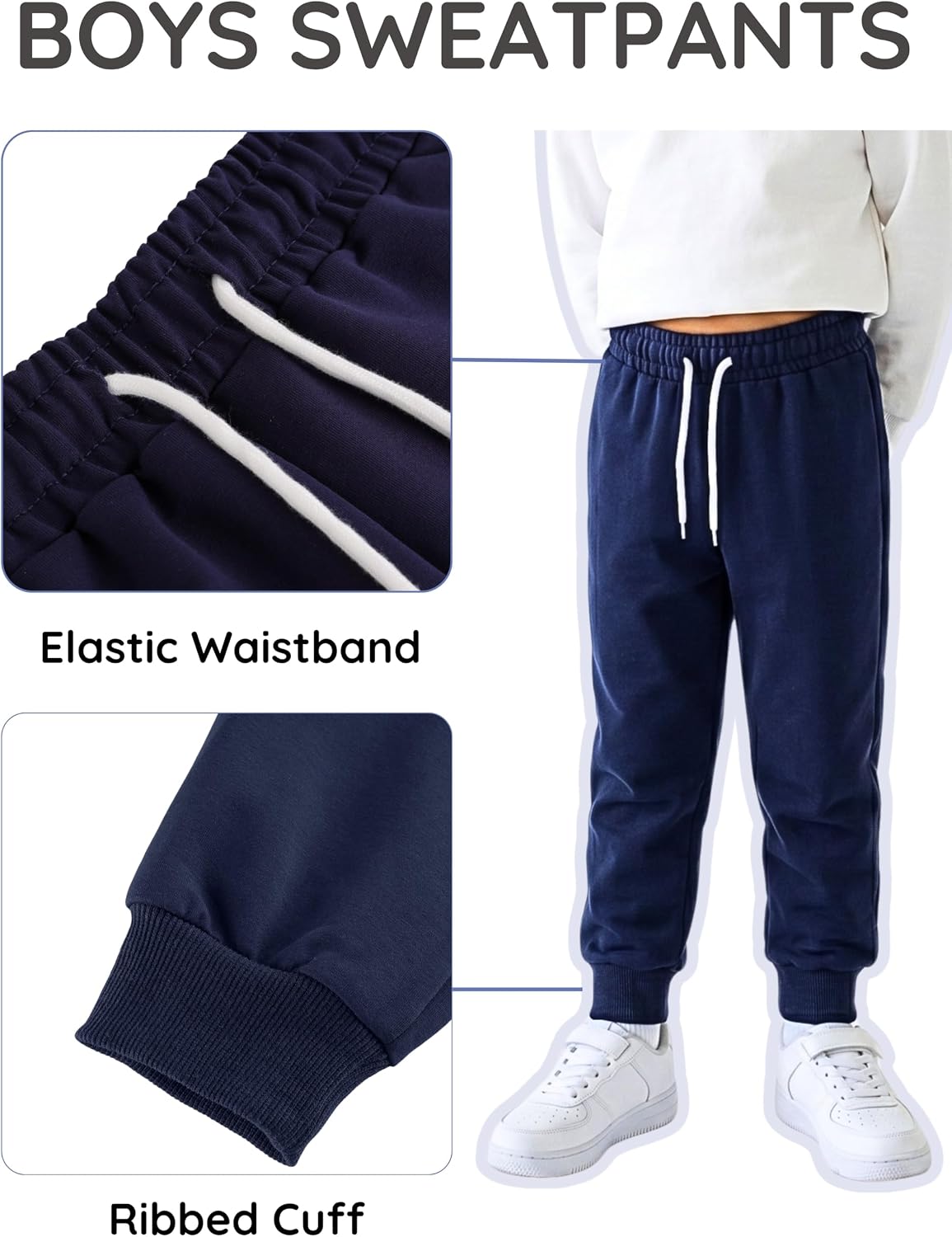 4 Pack Toddler and Boys Sweatpants Athletic Cotton Jogger Pants for Sports