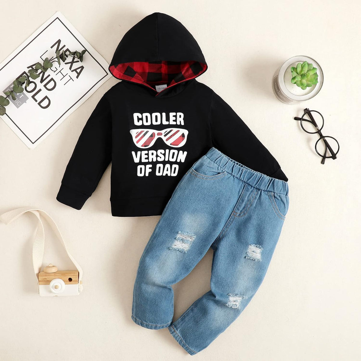 YALLET Toddler Boy Clothes Fall Winter Hoodie Top Ripped Jeans Outfit 1-5T