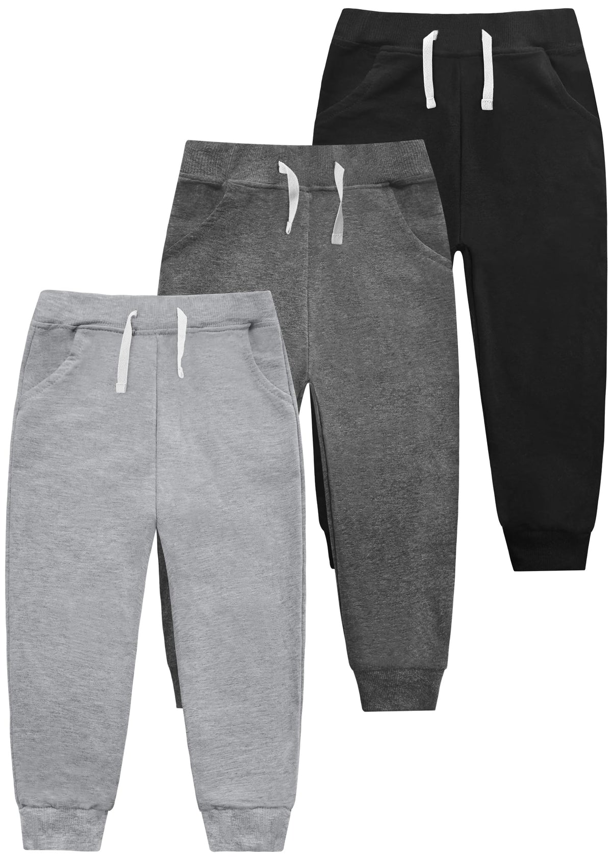 VOGRYE Boys Sweatpants 3 Pack Jogger Pants with Pockets Drawstring Waist