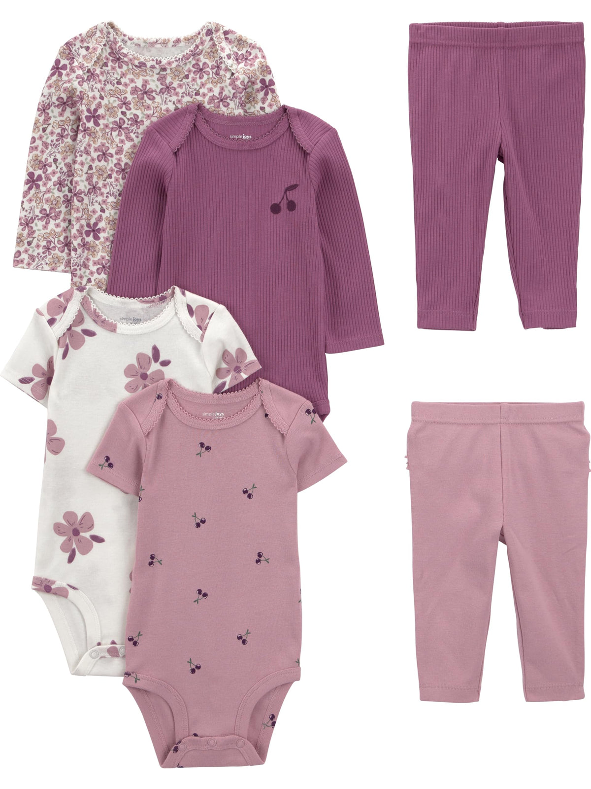 Simple Joys by Carter's Baby Girls 6-piece Bodysuits (Short and Long Sleeve) and Pants Set