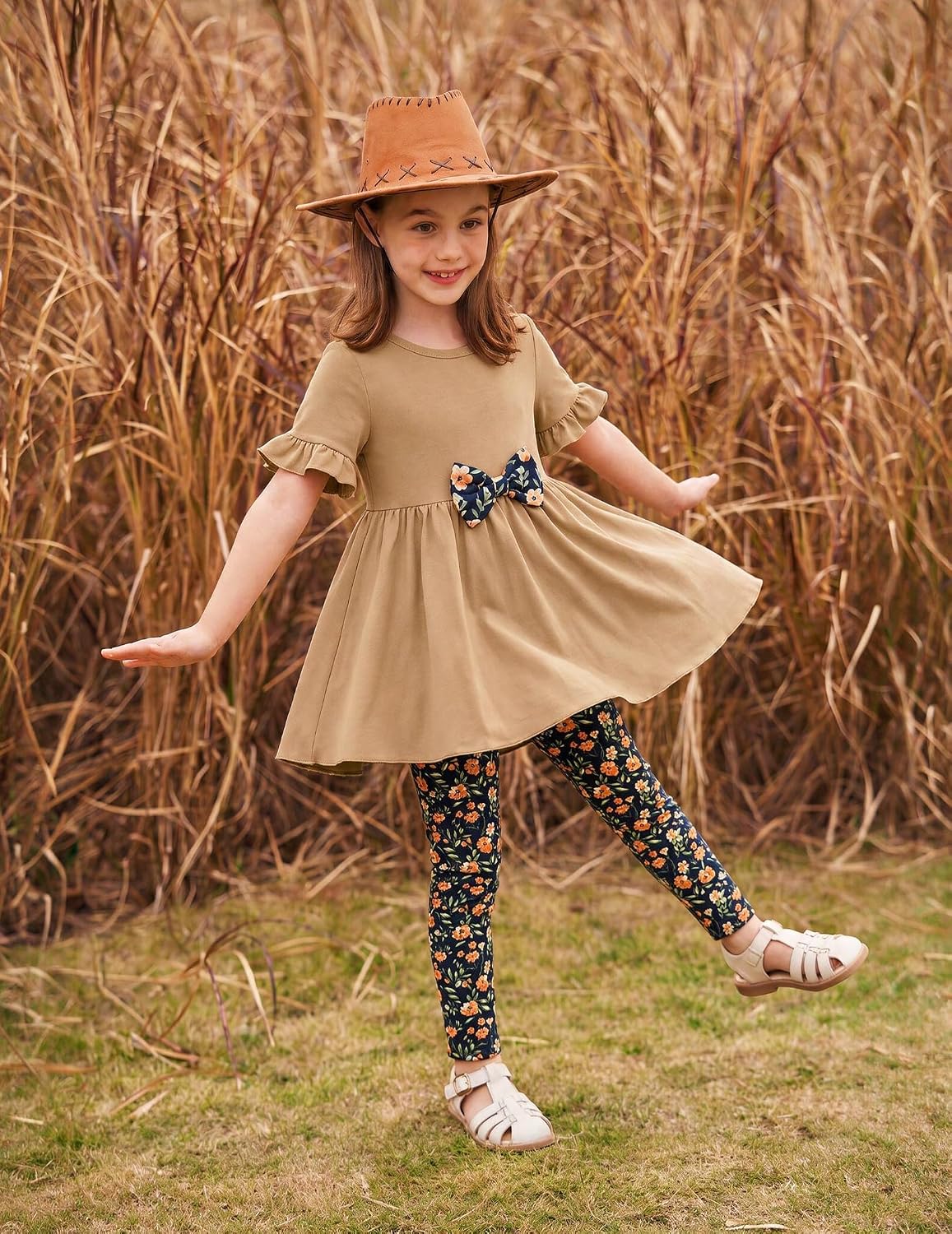 Arshiner Girls Clothes 2 Piece Outfit Toddler Cute Ruffled Top Leggings Set