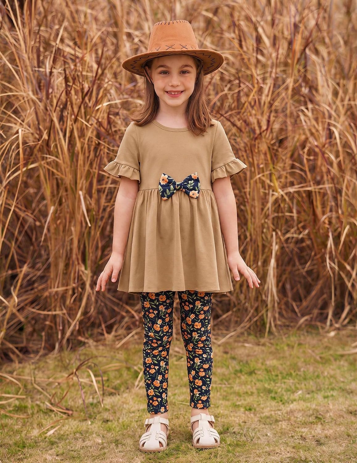 Arshiner Girls Clothes 2 Piece Outfit Toddler Cute Ruffled Top Leggings Set