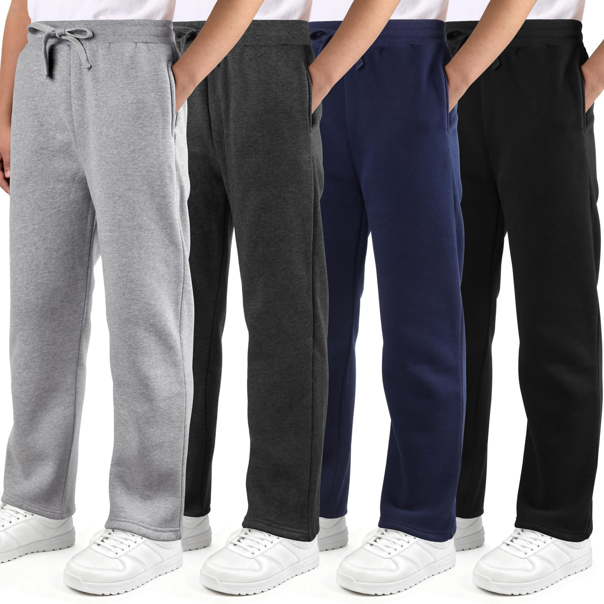 4 Pack Boys Sweatpants Fleece Cotton Boys Joggers Athletic Open Bottom Sweat Pants with Pocket and Drawstring