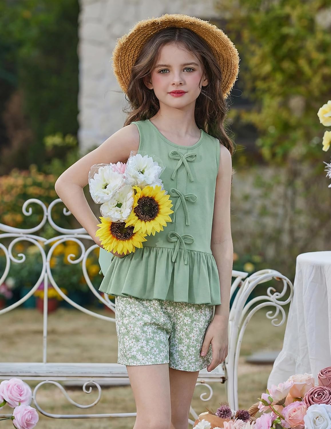 Arshiner Girls Clothes Summer 2 Piece Outfit Butterfly Knot Tops and Shorts