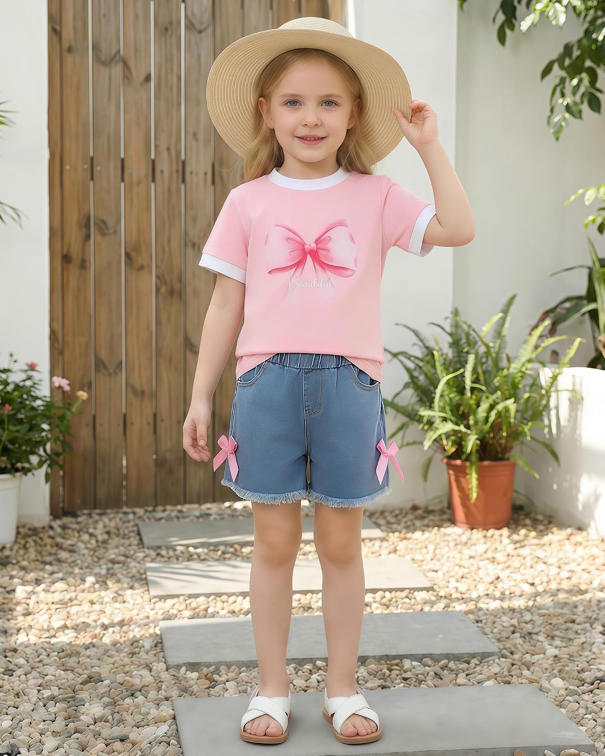 Jecson Toddler Girl Clothes Summer Cotton Print T-Shirt and Jeans Shorts Set Casual Girls 2 Piece Outfits Sets 2T-8Y