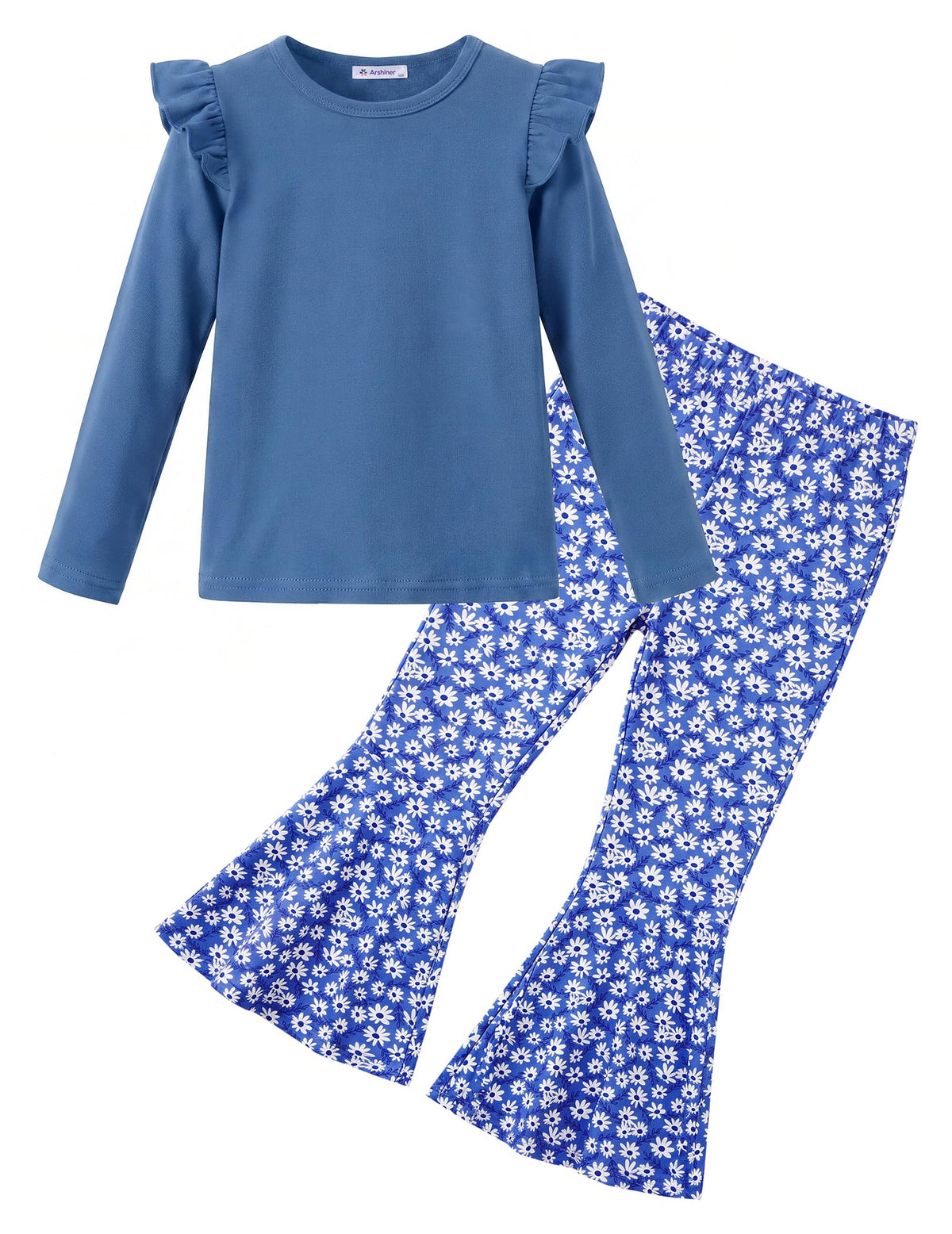 Arshiner Girls 2 Piece Outfits Flare Pants Knit Set Toddler Printed Clothes