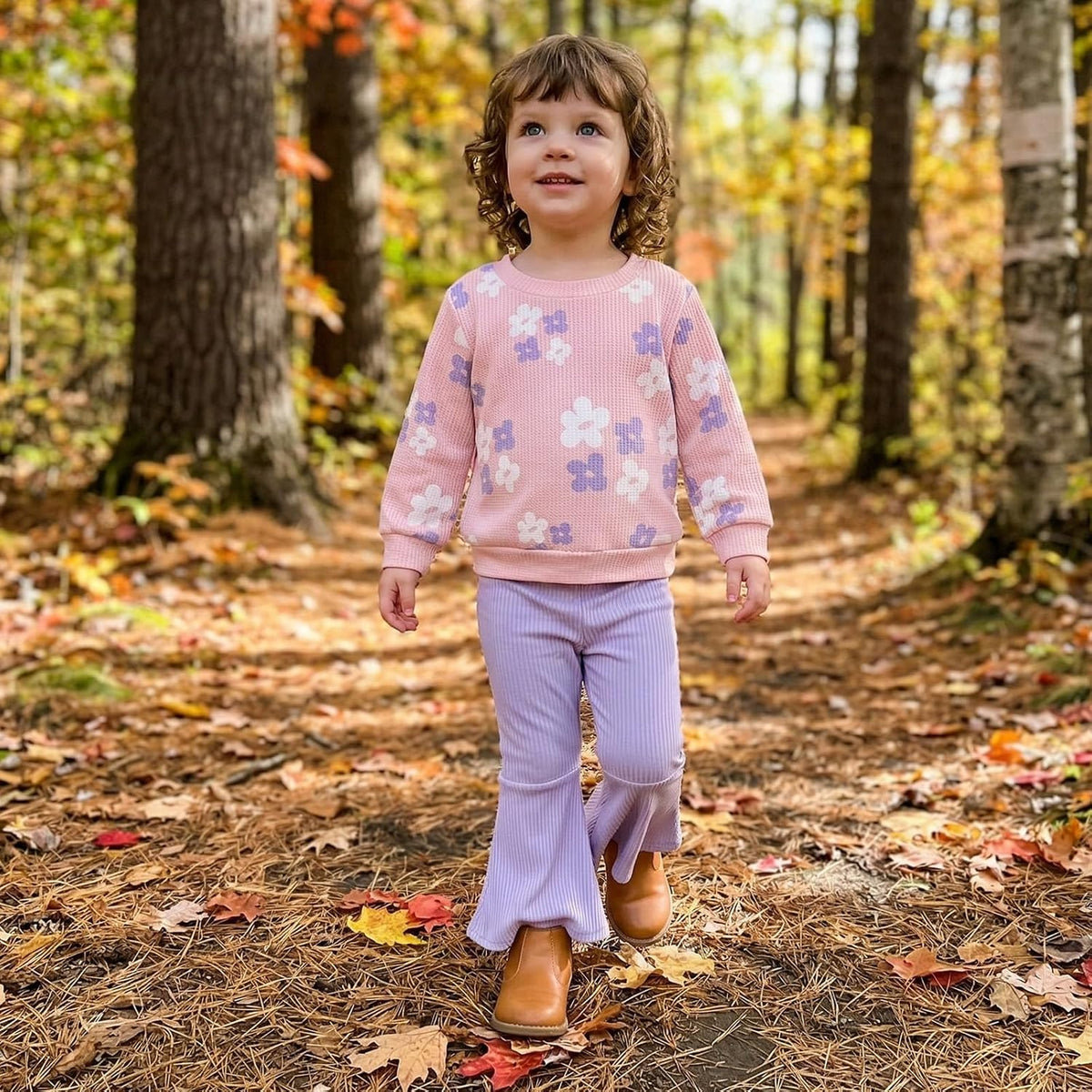 PUHHAPIEY Toddler Girl Clothes Floral Sweatshirt Flare Pants Set