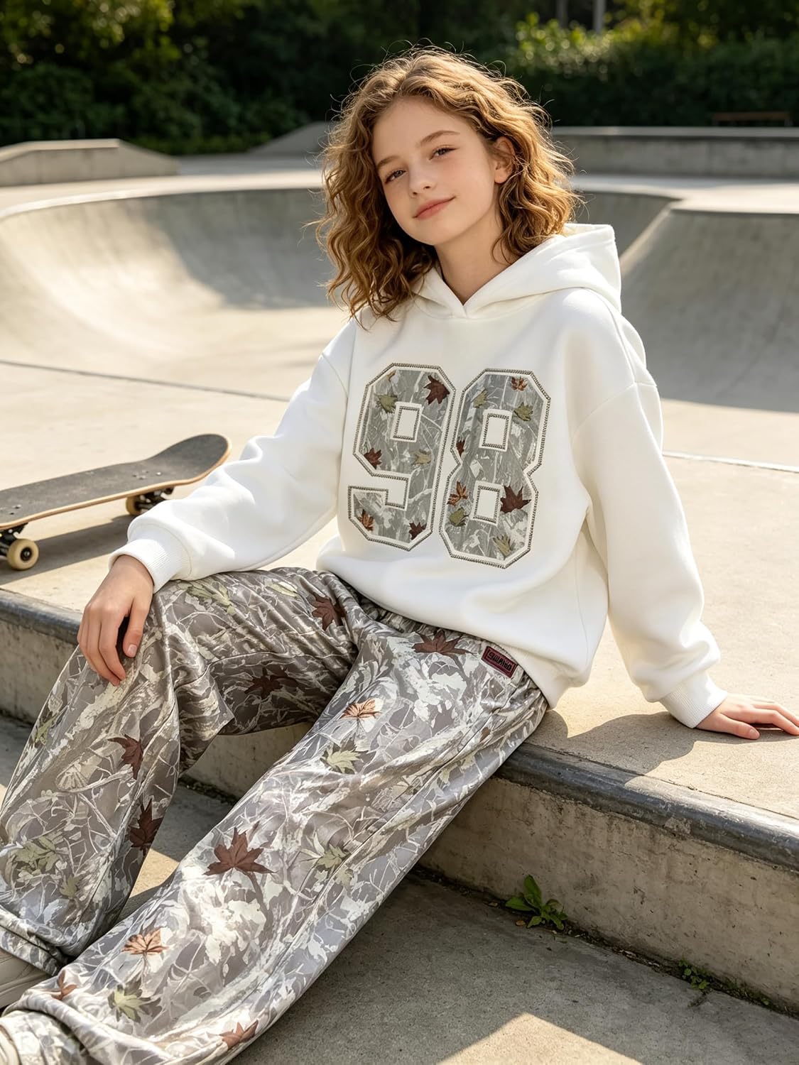 Teen Girls Outfits Maple Hoodie Wide Leg Sweatpants 2PC Tracksuit 7-14Y