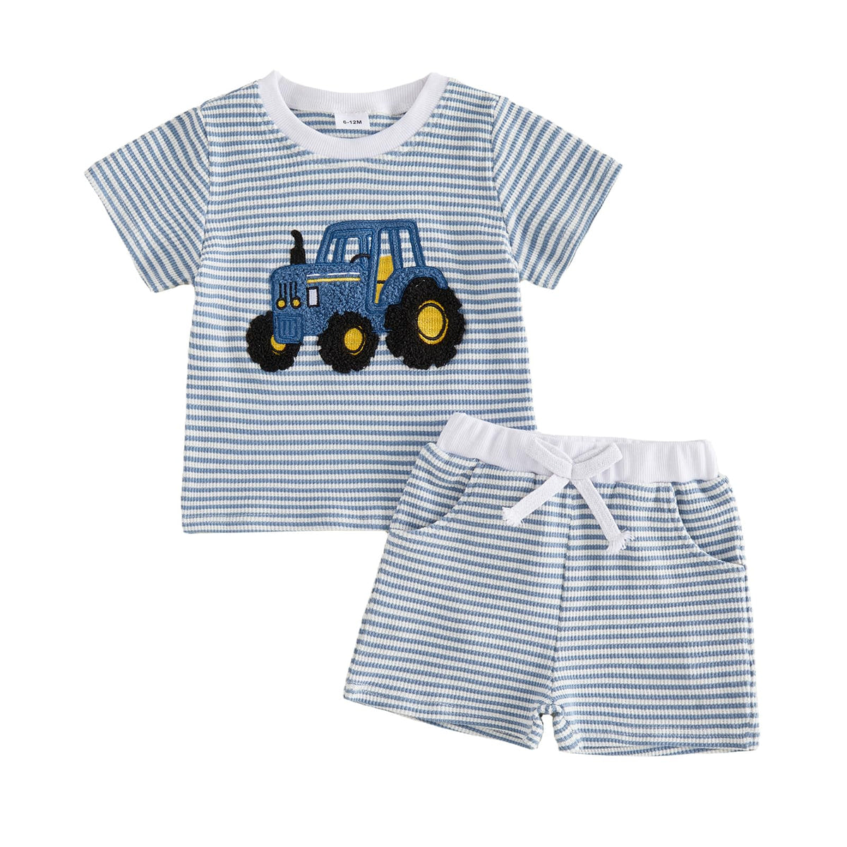 Toddler Baby Boy Summer Clothes Waffle Truck Embroidery Short Sleeve Tops T-Shirt and Shorts Sets Cute 2Pcs Outfits