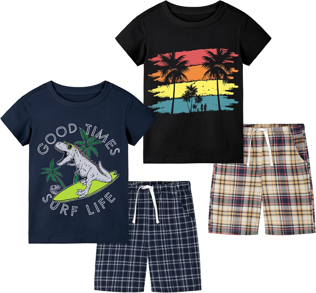 Cooraby Toddler Boys Summer Clothes Outfits Kids Cotton Short Sleeve Shirt Shorts 4 Pieces Set Toddler Boys short sets 2-5T