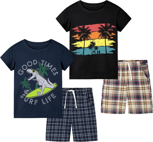 Cooraby Toddler Boys Summer Clothes Outfits Kids Cotton Short Sleeve Shirt Shorts 4 Pieces Set Toddler Boys short sets 2-5T
