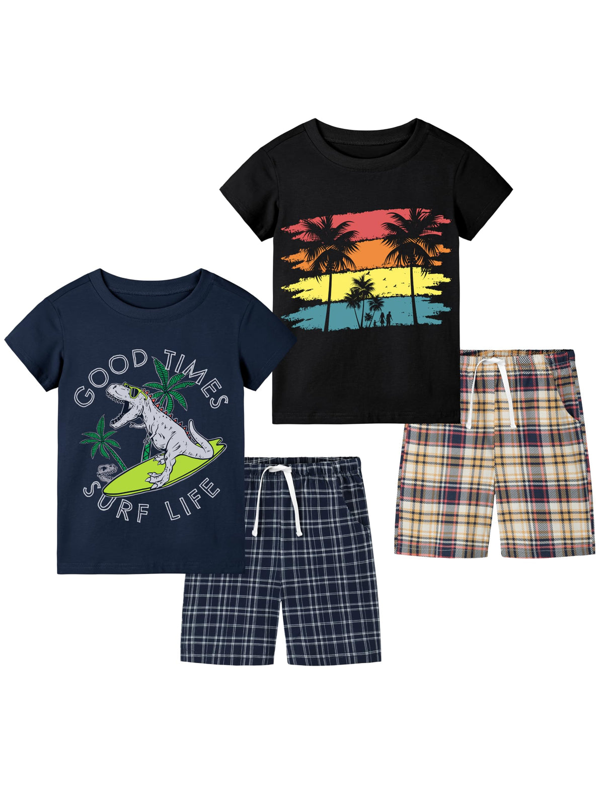 Cooraby Toddler Boys Summer Clothes Outfits Kids Cotton Short Sleeve Shirt Shorts 4 Pieces Set Toddler Boys short sets 2-5T