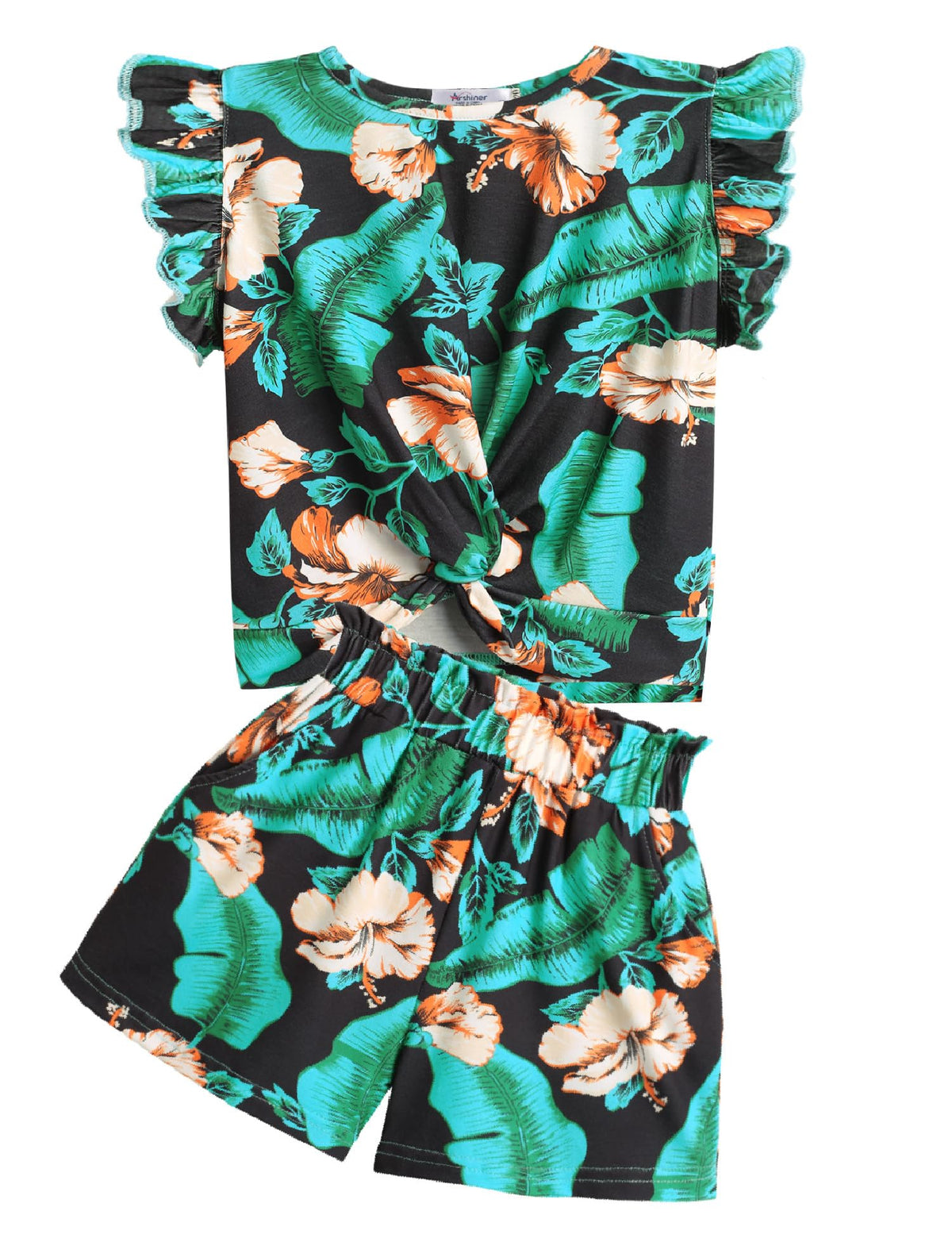 Arshiner Girls Summer Outfits 2 Piece Twist Front Top and Shorts Set