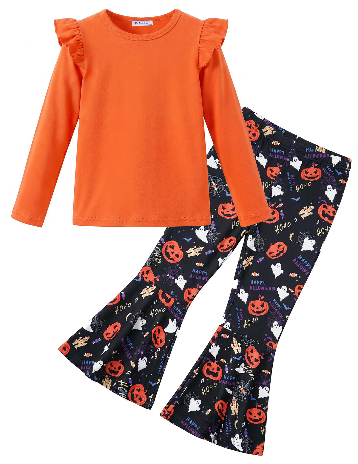 Arshiner Girls 2 Piece Outfits Flare Pants Knit Set Toddler Printed Clothes