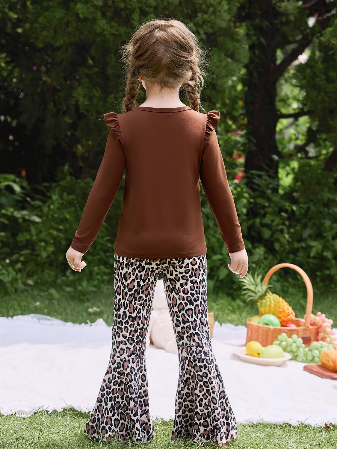 Arshiner Girls 2 Piece Outfits Flare Pants Knit Set Toddler Printed Clothes