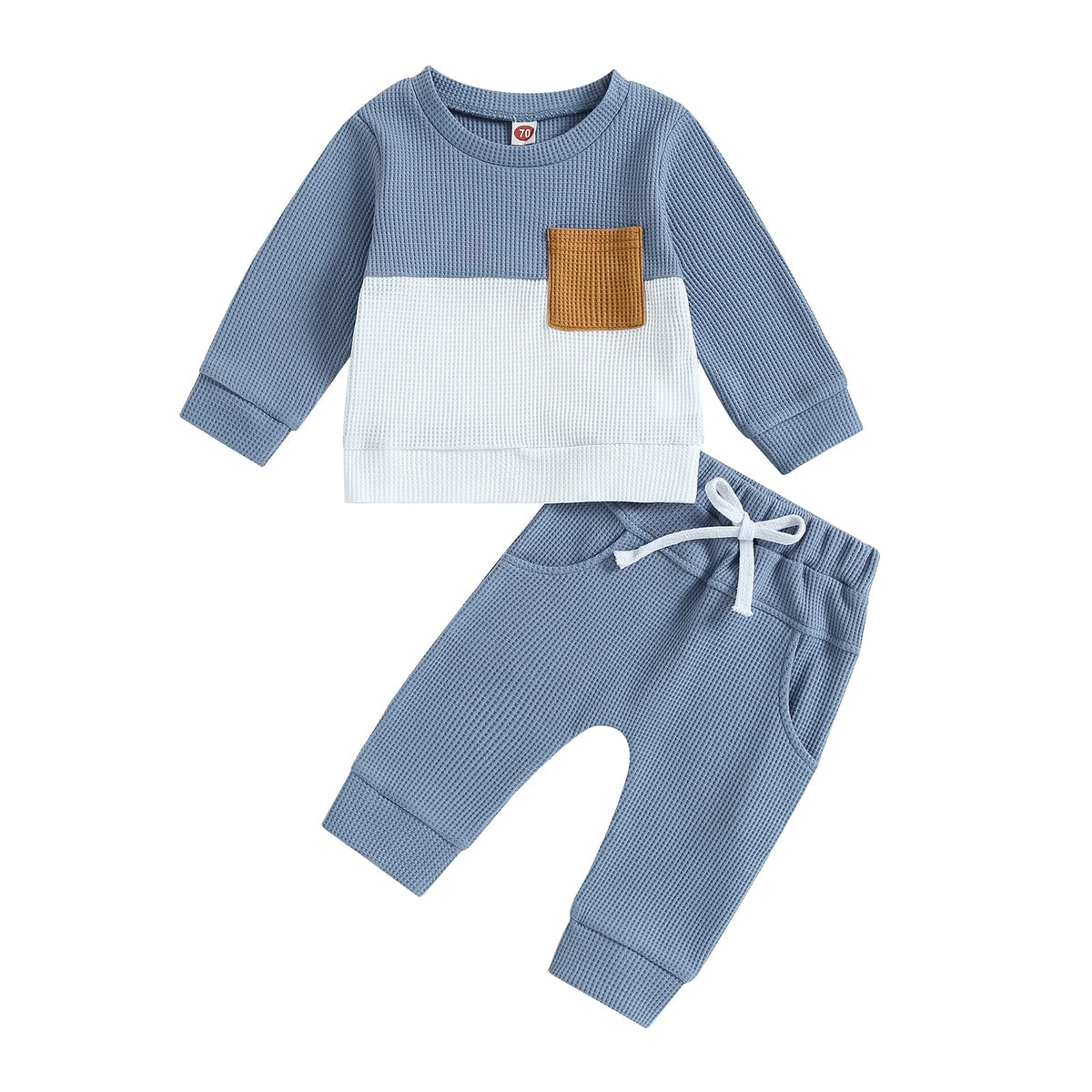 Toddler Baby Boy Fall Outfit Long Sleeve Crew Neck Contrast Color Sweatshirt Top Pant Cute Newborn Infant Waffle Clothes