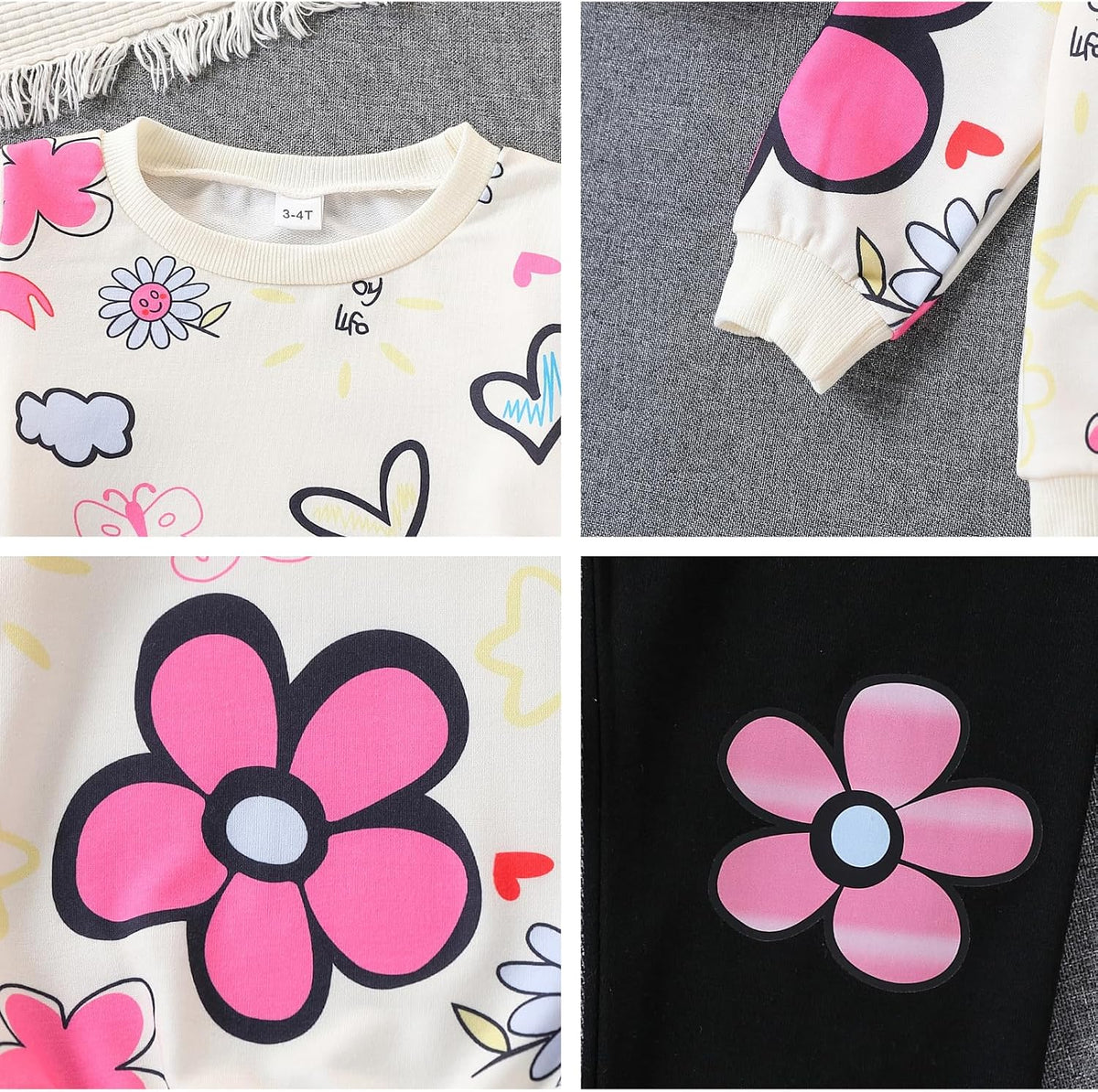 Toddler Girl Clothes Floral Printed Sweatshirt Pants 2Pcs Fall Outfits for Little Girls Clothing Set Size 3-7 Years