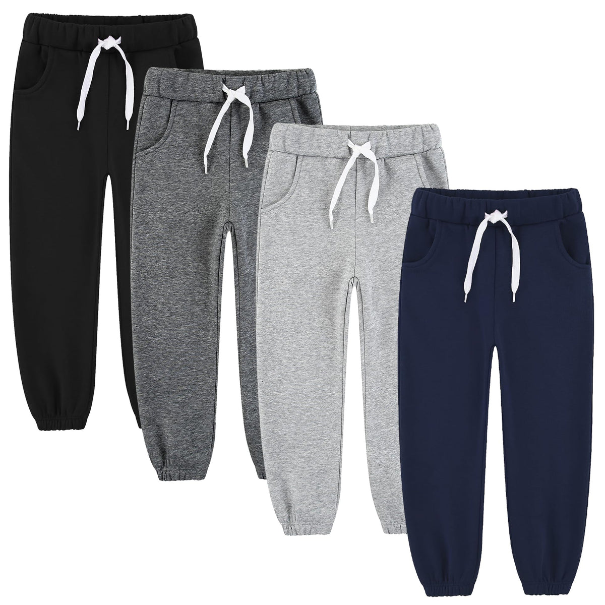 4 Pack Toddler and Kids Boys Sweatpants Joggers Cotton Active Soft Joggers Pants with Functional Drawstring 2-14Y