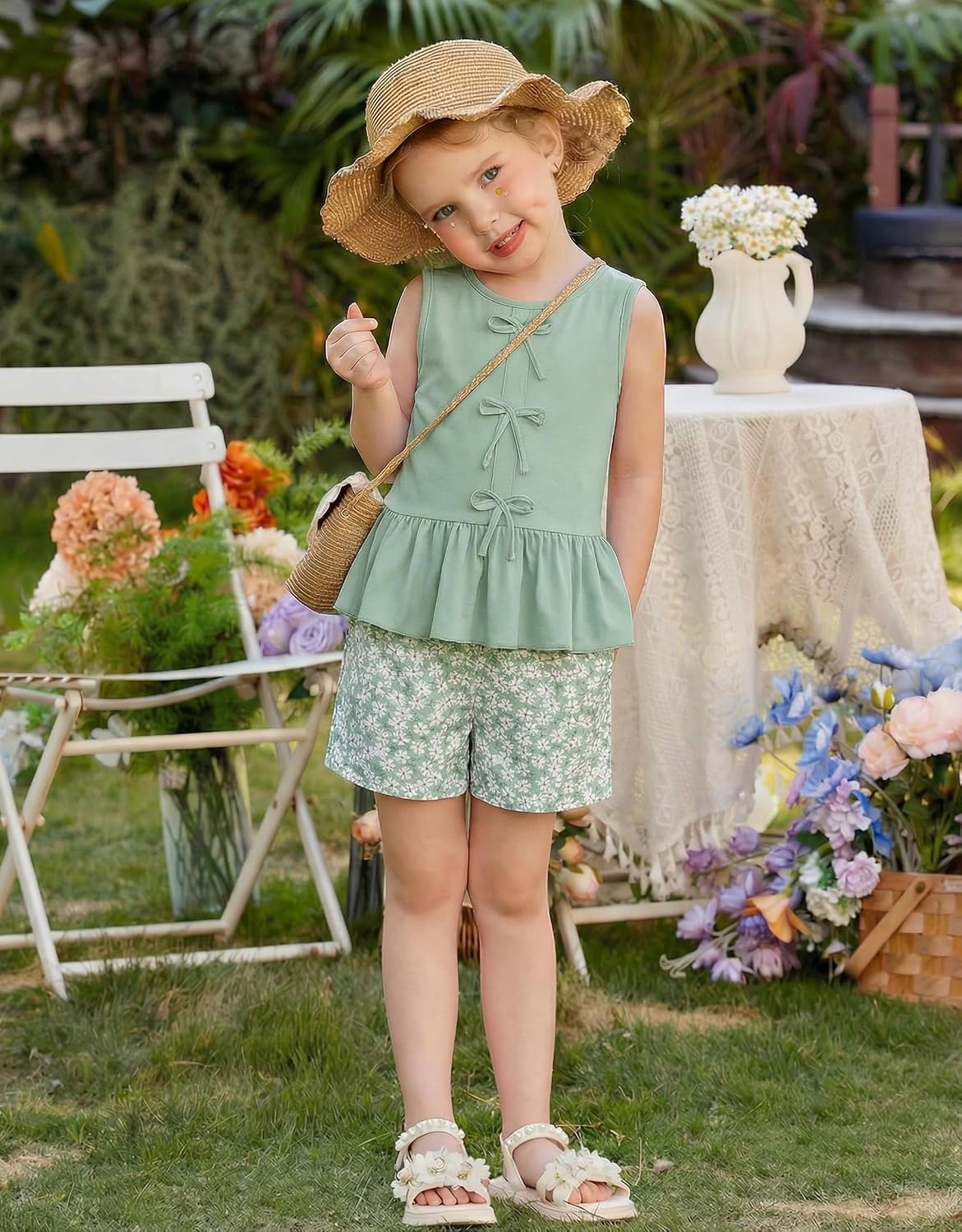 Arshiner Girls Clothes Summer 2 Piece Outfit Butterfly Knot Tops and Shorts
