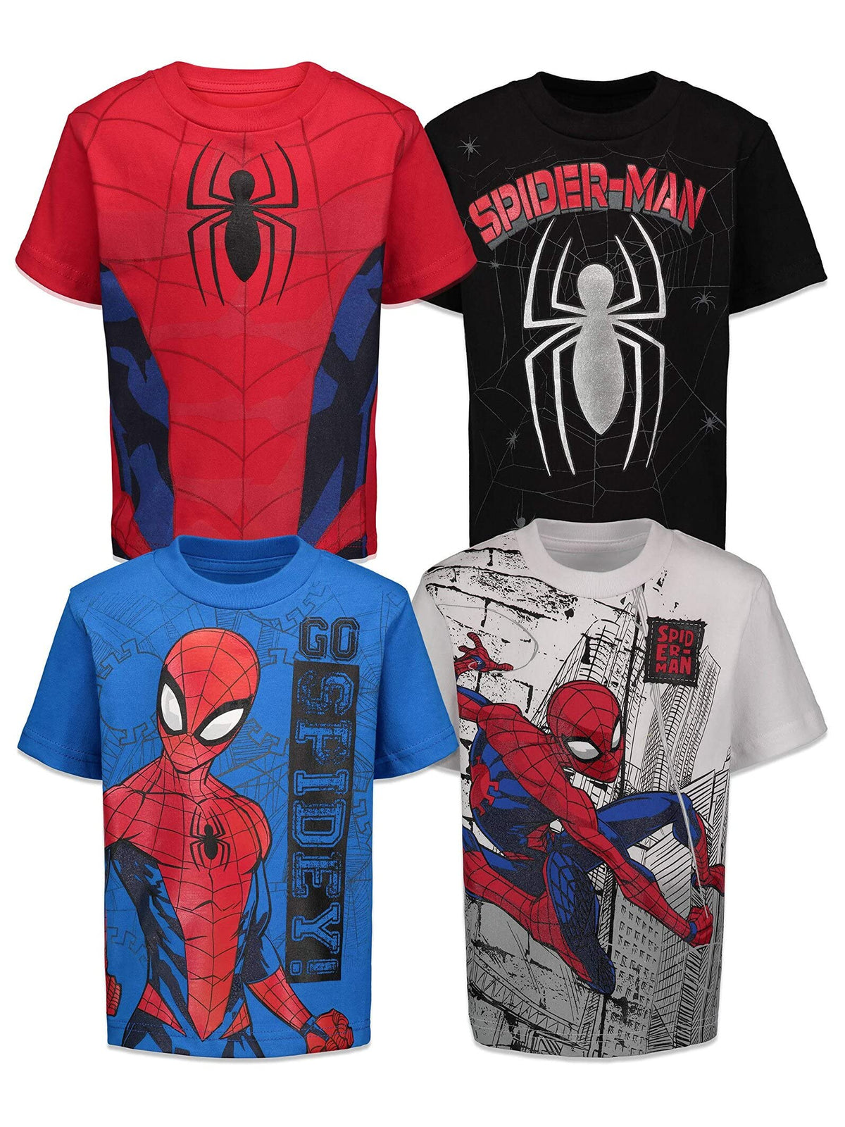 Marvel Spider-Man Boys' 4-Pack Short Sleeve Tees Toddler to Big Kid