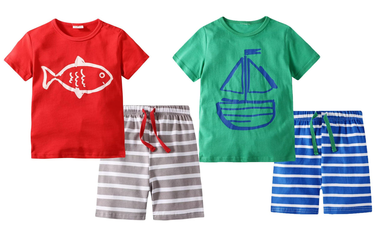 Toddler Boy Summer Clothes Outfits Short Sleeve Shirt Set 2-7 Years