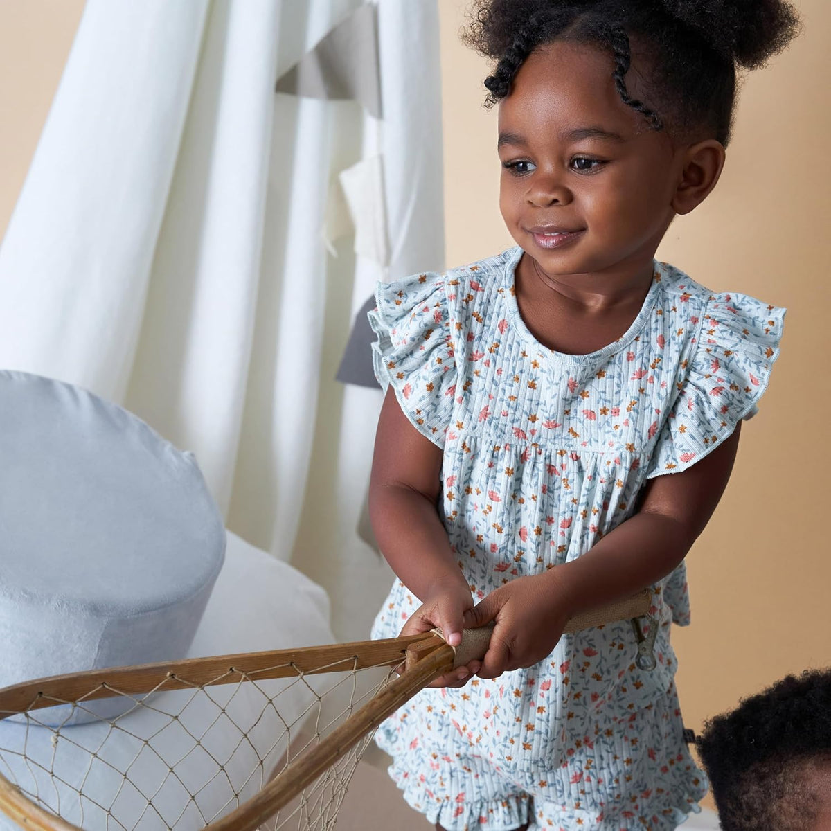 Modern Moments by Gerber Baby Girls' 4-piece Set (2 Flutter Sleeve Top & 2 Ruffle Wide Leg Short)