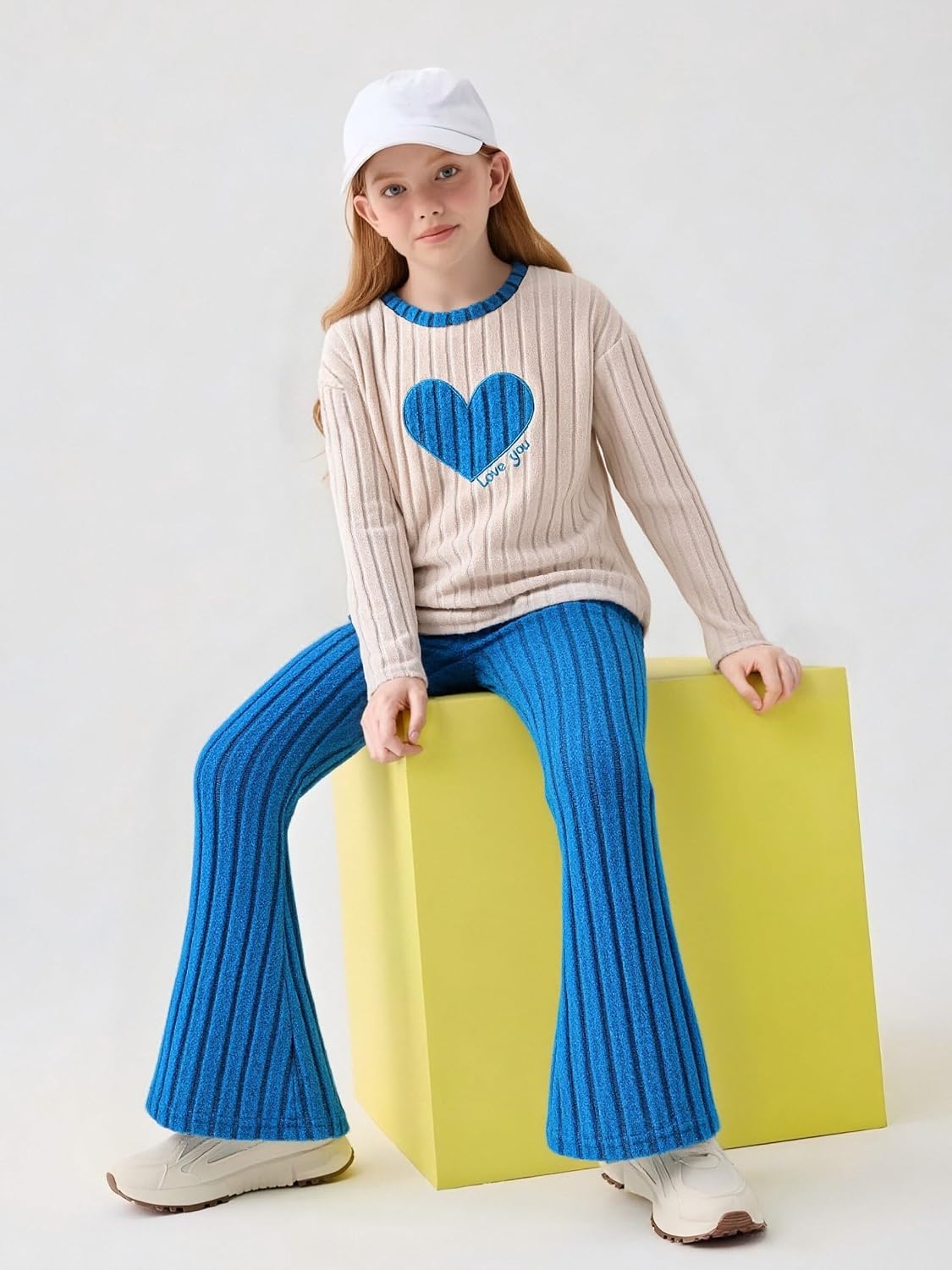 Tween Girls Clothes Ribbed Knit Color Block Long Sleeve Shirt and Flare Pants Fall Outfits Size 6-12