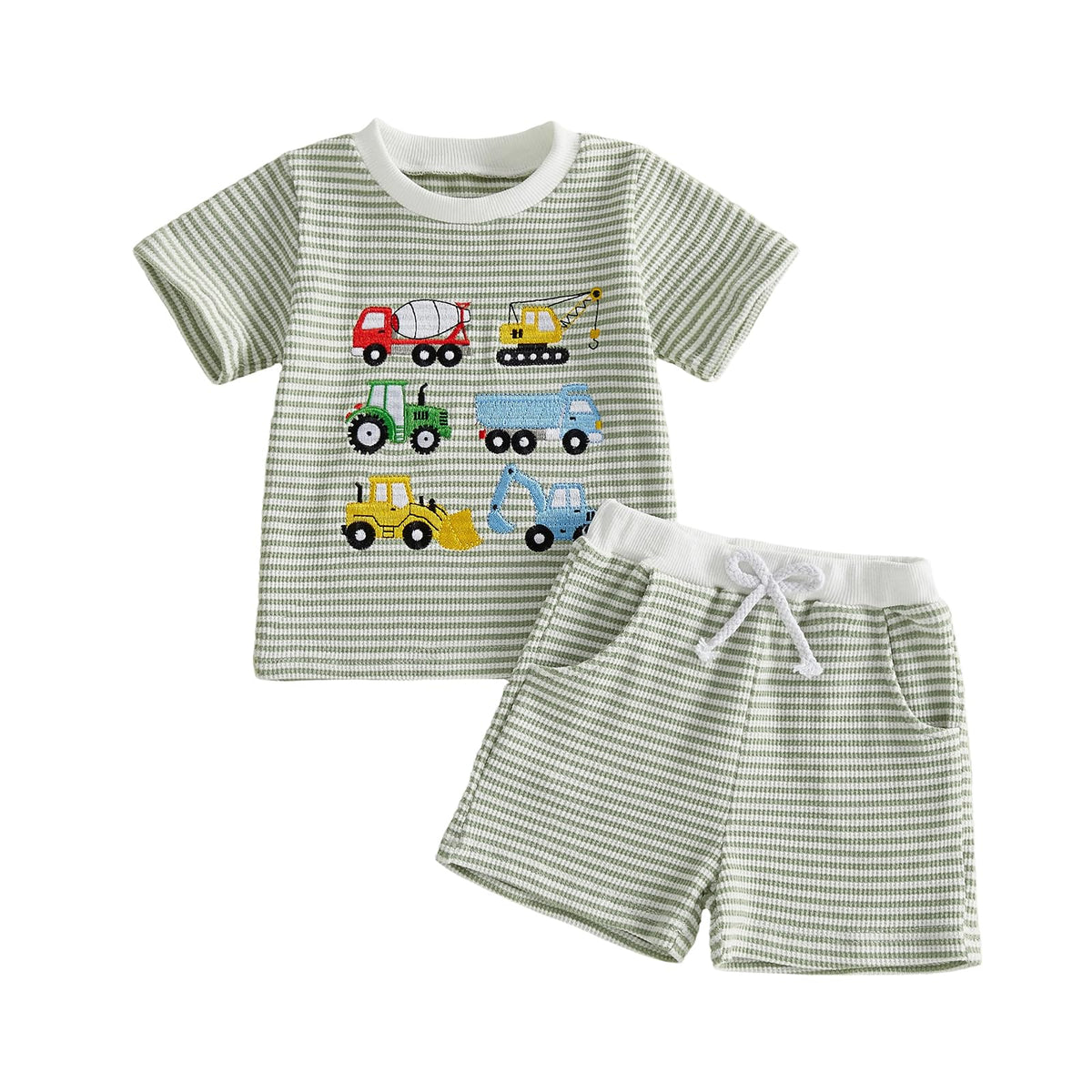 Toddler Baby Boy Summer Clothes Waffle Truck Embroidery Short Sleeve Tops T-Shirt and Shorts Sets Cute 2Pcs Outfits