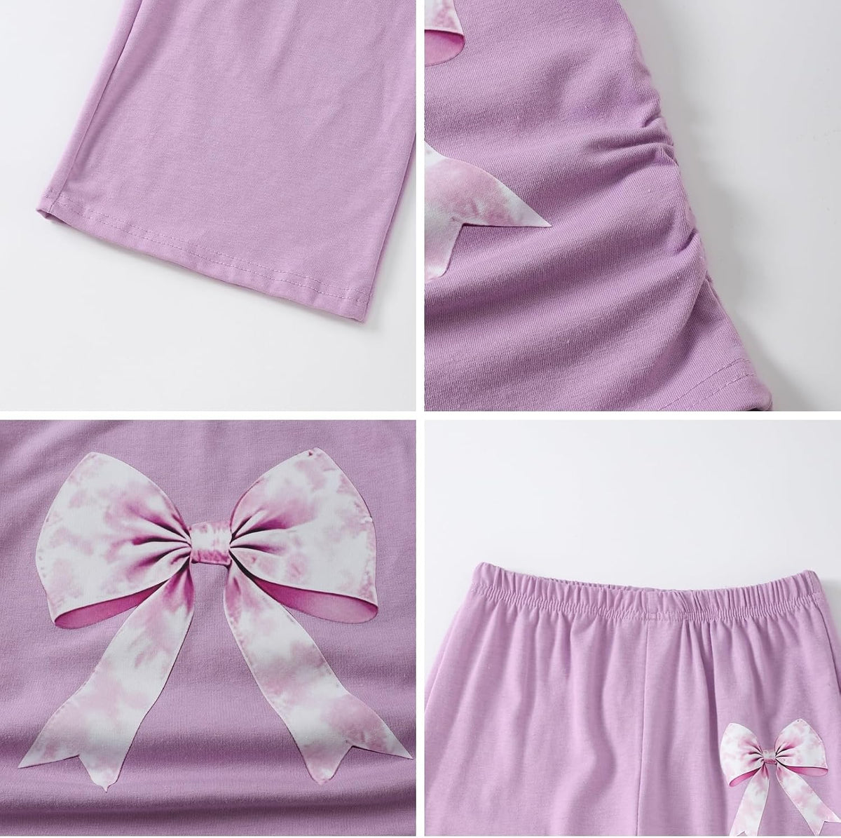 Teen Girl Clothes Bow Graphic Short Sleeve T-Shirt Top+Wide Leg Pants 2 Piece Outfit Set Size 7-14