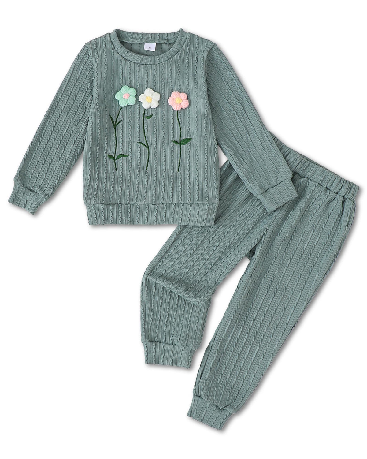 Jecson Toddler Girl Fall Clothes: Soft Outfits Set Embroidered Knit Top & Sweatpants 2Pcs Cute Home Outdoor 2-8Y