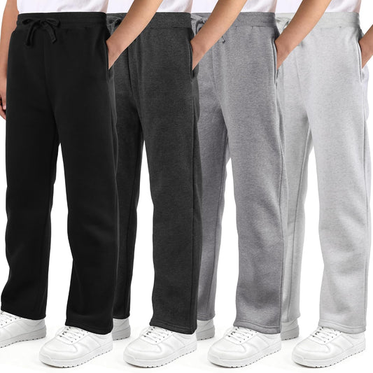4 Pack Boys Sweatpants Fleece Cotton Boys Joggers Athletic Open Bottom Sweat Pants with Pocket and Drawstring