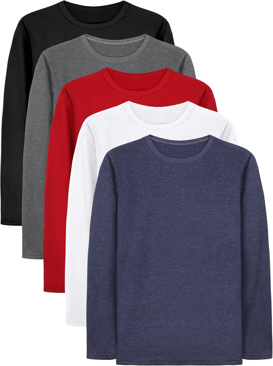 Cooraby 5 Pack Boy and Toddlers Long Sleeve Shirts Kids Top Tees Shirts