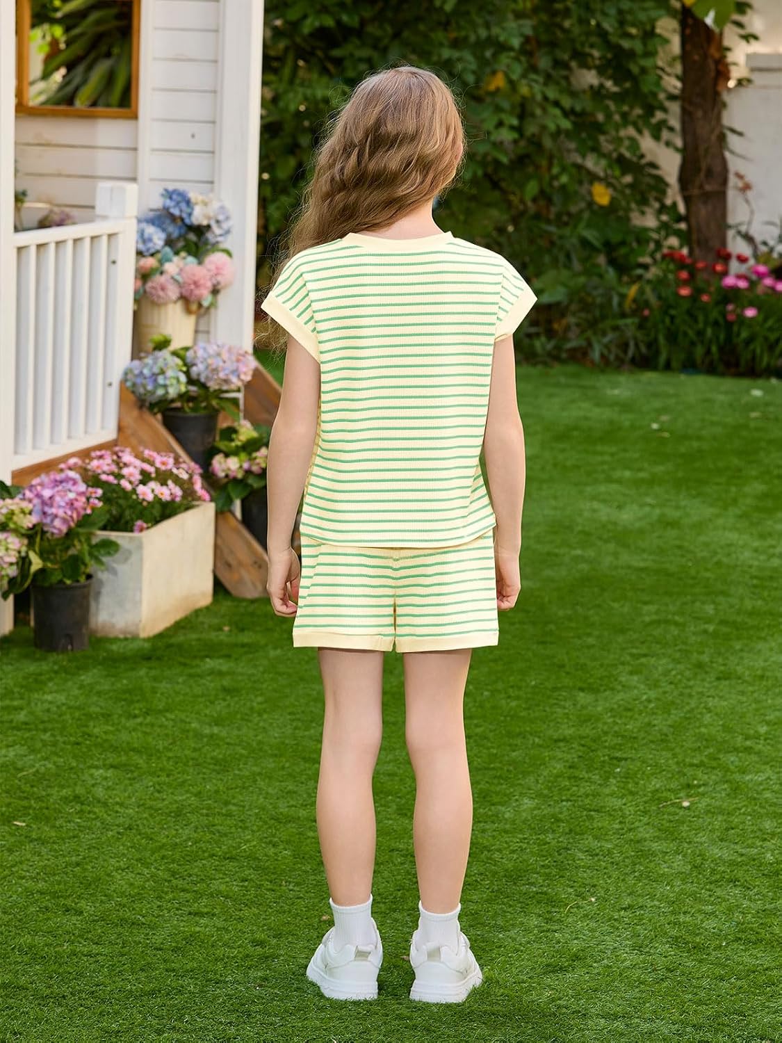 Haloumoning Girls Summer Outfits Striped 2 Piece Lounge Set Clothing Sets