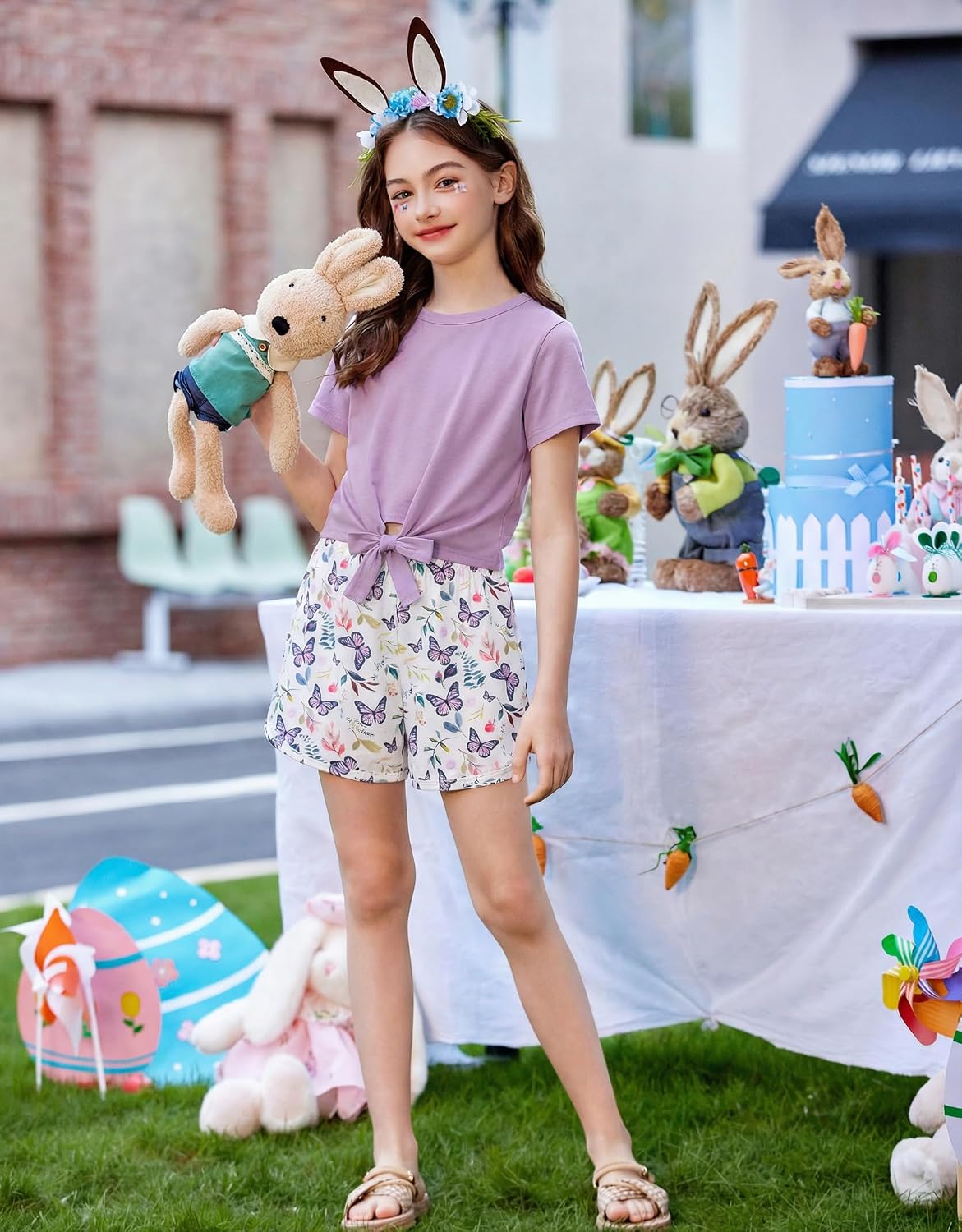 Arshiner Girls 2 Piece Outfits Summer Short Sets Short Sleeve Top and Short