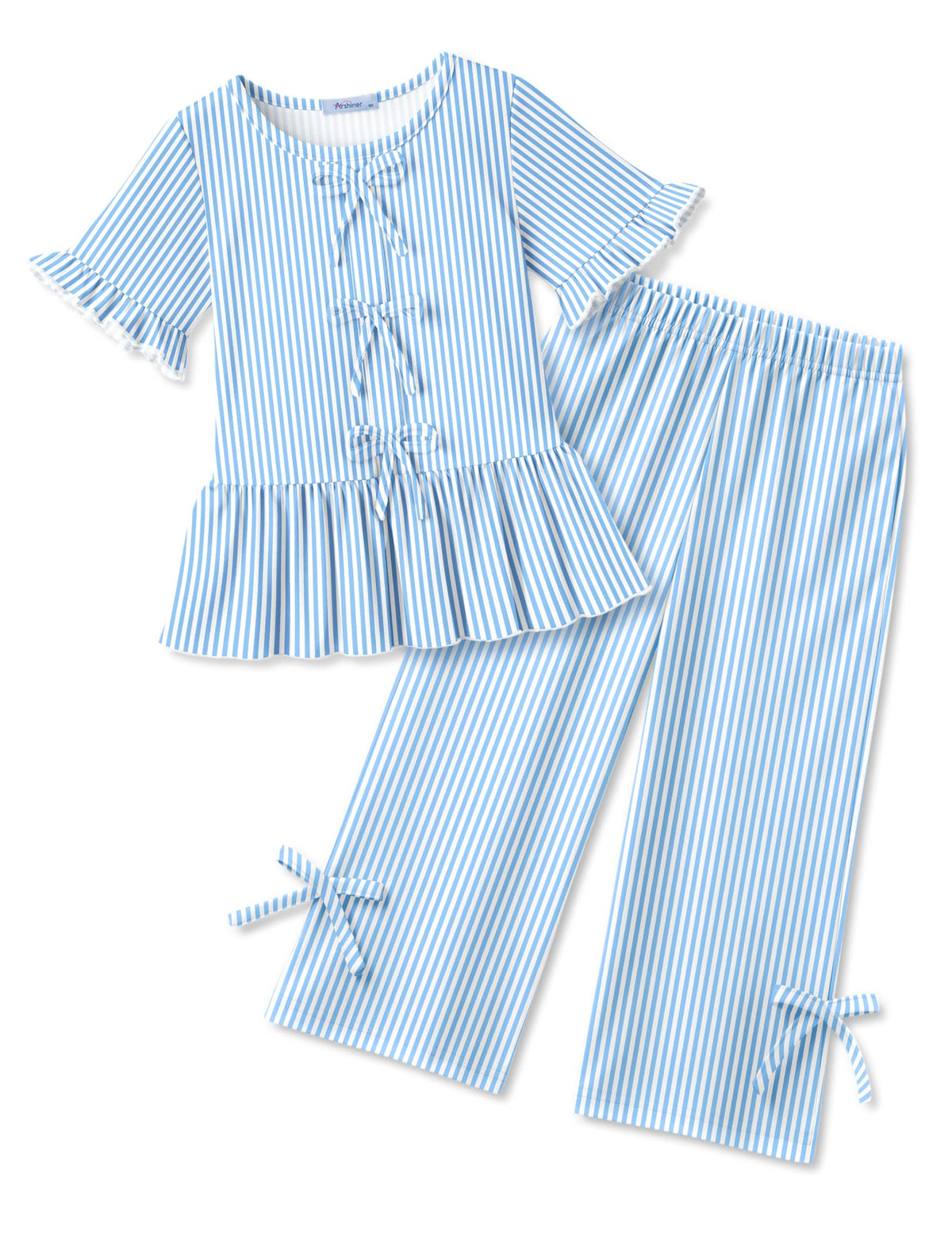 Arshiner Girls Clothes 2 Piece Outfits Butterfly Knot Top and Wide Leg Pant