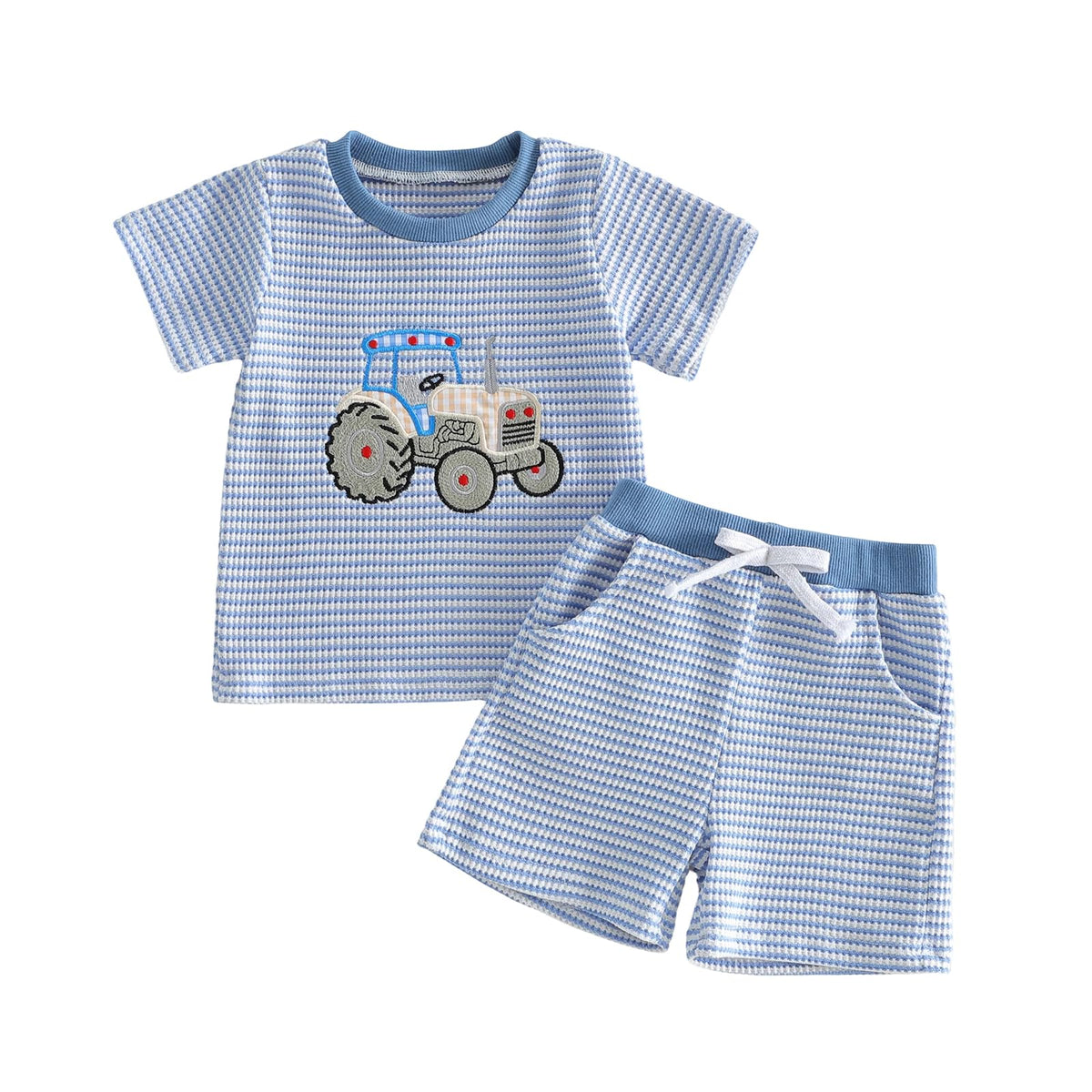 Toddler Baby Boy Summer Clothes Waffle Truck Embroidery Short Sleeve Tops T-Shirt and Shorts Sets Cute 2Pcs Outfits