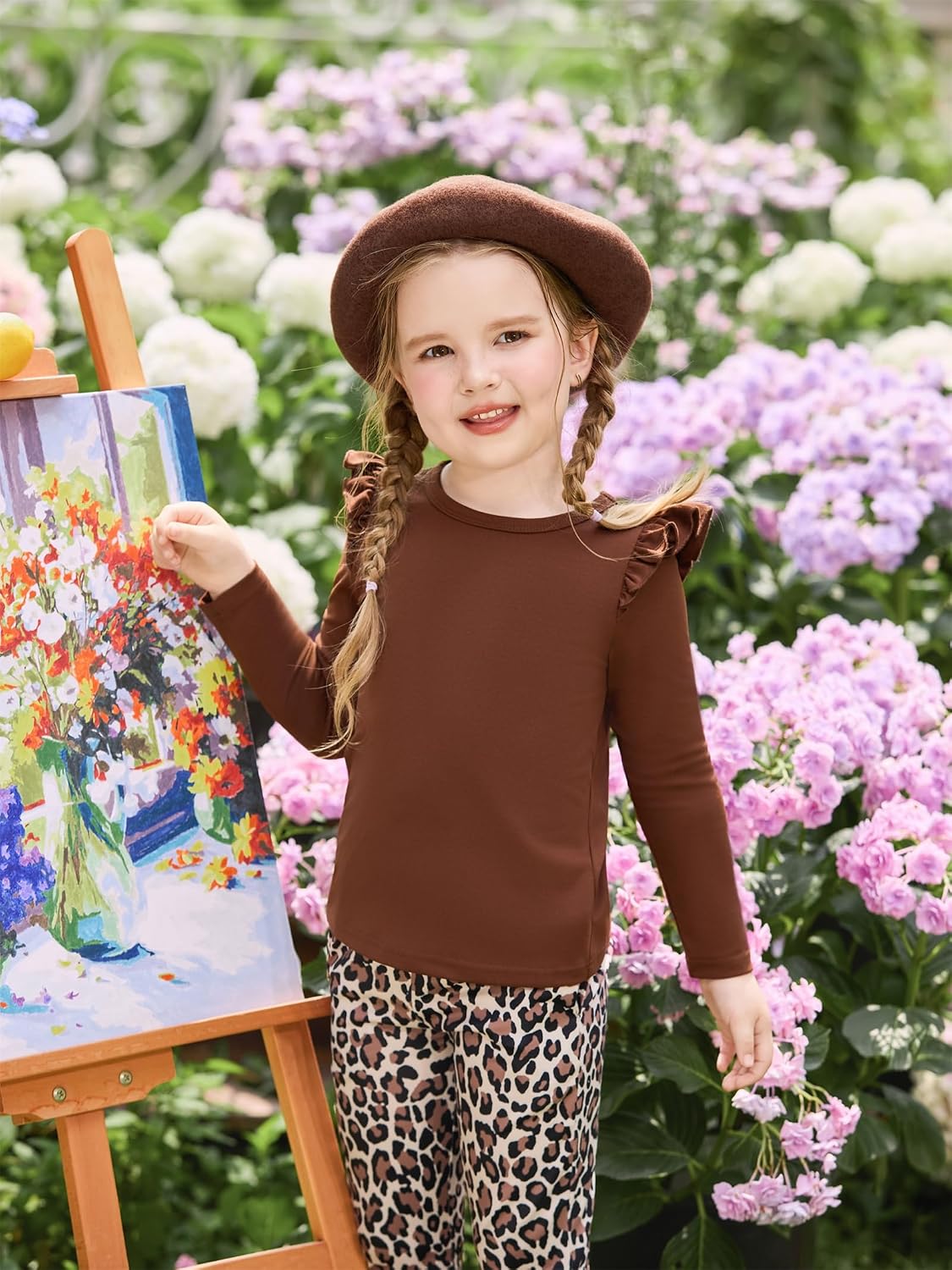 Arshiner Girls 2 Piece Outfits Flare Pants Knit Set Toddler Printed Clothes