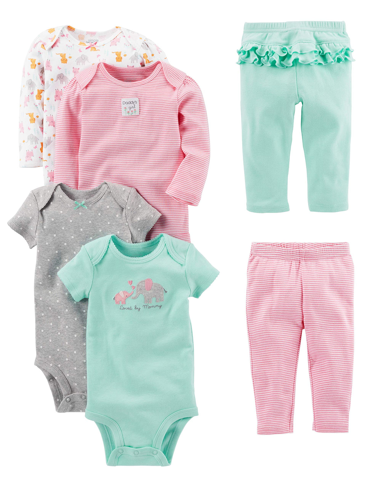 Simple Joys by Carter's Baby Girls 6-piece Bodysuits (Short and Long Sleeve) and Pants Set