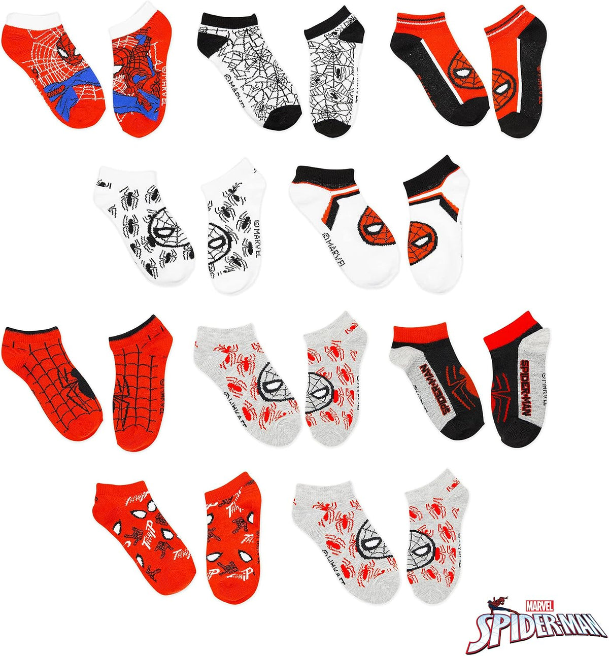 Marvel Spider-man Socks for Boys, 10 Pairs Low Cut Socks for Boys Ages 3-9